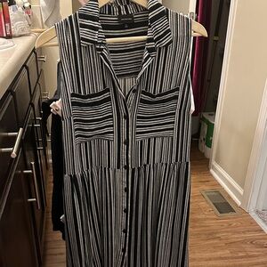 Who What Wear Black and White Striped Midi Dress